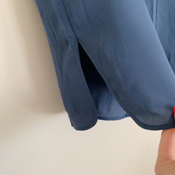 Royal Blue Vince Split-Neck Silk Top S - Picture 5 of 8